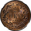 2 Öre Sweden Carl XV Bronze 1861  NGC MS64 BN NICE TONED TOP GRADED KM#706 (215)