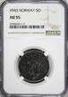 5 Øre Norway Iron 1943  NGC AU55 World War II German occupation issue KM# 388 (7)