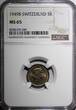5 Rappen SWITZERLAND Copper-Nickel 1949 B  NGC MS65 HELVETICA KM# 26 (49)