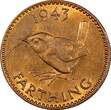 United Kingdom 1943 Farthing 1943 Great Britain George VI Bronze  KM# 843 (24 922) Uncertified