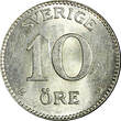 10 Öre SWEDEN Gustaf V Silver 1918 W  Light Toned UNC KM# 780 (22 137)