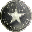 10 Shillings Ghana Silver Proof 1958  NGC PF62 Mintage-11,000 Independence KM# 7