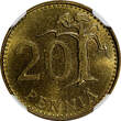 20 Pennia Finland Aluminum-Bronze 1964-S  NGC MS64 KM# 47 (175)