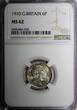 United Kingdom 6 Pence GREAT BRITAIN Edward VII Silver 1910  NGC MS62 Light Toned KM# 799 (50)