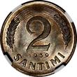 2 Santimi LATVIA Bronze 1939  NGC MS64 RB 1 YEAR TYPE Mint Luster KM# 11.2 (050)
