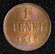 1 Penni FINLAND Nicholas II Copper 1916  Last Year Type UNC Toned KM# 13 (27 724)