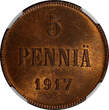 5 Pennia 1917 Finland Russian Tsar Nicolas II (1895-1917) 1917  NGC UNC DET. KM#15 (3)