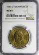 2 Kroner Denmark Frederik IX Aluminum-Bronze 1957 C S  NGC MS64 31mm KM# 838.2(5)