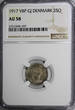 25 Øre DENMARK Christian X SILVER 1917  NGC AU58 WWI Issue SCARCE DATE KM815.1(7)