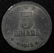 5 Dinara Yugoslavia Zinc 1945  WWII Issue 26.5mm 1 Year Type UNC KM# 28 (24 521)