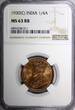 1/4 Anna India-British George V Bronze 1930 (C)  NGC MS63 RB KM# 512 (011)