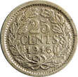 25 Cents Netherlands Wilhelmina I Silver 1916  19mm KM# 146 (6497) Uncertified