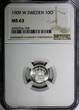 Sweden Gustaf V (1908-1950) Silver 1909 W 10 Ore NGC MS63 KM# 780 (169)