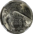 25 Pesetas Spain Caudillo and Regent 1957 (70)  NGC MS64 KM# 787 (001)