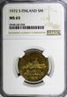 5 Markkaa Finland Aluminium-Bronze 1972 S  NGC MS65 TOP GRADED KM# 53 (058)