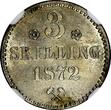 3 Skilling Norway Oscar II Silver 1872  Rosettes NGC UNC DETAILS KM# 338.1 (025)