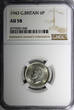 United Kingdom 6 Pence Great Britain George VI Silver 1943  NGC AU58 KM# 852 (040)