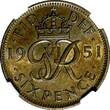 United Kingdom 6 Pence Great Britain George VI Copper-Nickel 1951  NGC AU58 Toned KM# 875 (031)