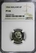 6 Pence Malawi PROOF 1964  NGC PF66 Mintage-10,000 Rooster TOP GRADED KM# 1 (023)