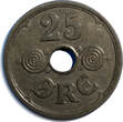 Denmark Christian X Zink 1942 N; GJ 25 Ore WWII XF Condition KM# 823.2a (08) Uncertified
