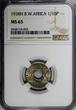 1/10 Penny British West Africa George VI 1938 H  Better Date NGC MS65 KM# 20 (3)