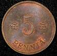 FINLAND Copper 1930 5 Penniä UNC Toned KM# 22 (24 011)