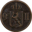 Bronze NORWAY Oscar II  1876 2 Ore Lion 1ST DATE FOR TYPE KM# 353 (20 838) Uncertified