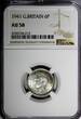 United Kingdom 6 Pence GREAT BRITAIN George VI Silver 1941  NGC AU58 KM# 852 (213)