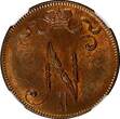 5 Pennia 1917 FINLAND Nicolas II (1895-1917) GRAND DUCHY 1917  NGC MS63 RB KM# 15 (30)