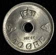 Norway Haakon VII Copper-Nickel 1948 50 Ore UNC Nice Toned KM# 386 (27 410)