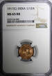 1/12 Anna India-British George V Bronze 1917 (C)  NGC MS65 RB KM#509 (009)