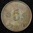 FINLAND Copper 1930 5 Penniä CHOICE UNC Toned KM# 22 (24 010)