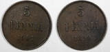 5 Pennia 1899,1901 Finland Russia Nicholas II Copper LOT OF 2 COINS 1899, 1901  KM# 15 (8) Uncertified