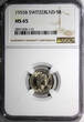 5 Rappen SWITZERLAND Copper-Nickel 1955 B  NGC MS65 HELVETICA KM# 26 (110)