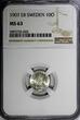 SWEDEN Oscar II Silver 1907 EB 10 Ore 1 YEAR TYPE NGC MS63 KM# 774 (020)