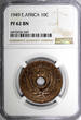 10 Cents East Africa Bronze PROOF 1949  NGC PF62 BN 1 GRADED HIGHEST KM# 34 (49)