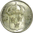10 Öre SWEDEN Gustaf V Silver 1918 W  Light Toned UNC KM# 780 (22 137)