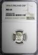 25 Pennia Finland Nicholas II Silver 1916 S  NGC MS64 GEM BU KM #6.2 (009)