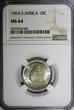 10 Cents South Africa Silver 1964  Jan van Riebeeck NGC MS64 GEM BU KM# 60 (045)