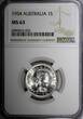 1 Shilling Australia Elizabeth II Silver 1954  NGC MS63 KM# 53 (032)