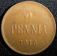 5 Pennia Finland Russian Nicolas II (1895-1917) Copper 1916  KM# 15 (23 732) Uncertified