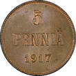 5 Pennia 1917 Finland Russian Nicolas II (1895-1917) Copper 1917  UNC KM# 15 (21 602)