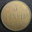 5 Pennia Finland Russian Nicolas II (1895-1917) Copper 1908  KM# 15 (23 735) Uncertified