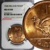 Ireland 1968 Penny Ireland Republic Bronze NGC MS65 RD NICE RED Hen with chicks KM11 (7) -