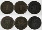 1 Pfennig Germany - Empire Wilhelm I Copper LOT OF 3 COINS 1875 J  KM# 1 (654) Uncertified