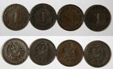1 Pfennig 1866-1888 Germany - Empire Wilhelm I Copper LOT OF 4 COINS 1886-1888  KM# 1 (56) Uncertified