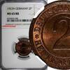 2 Rentenpfennig Germany - Weimar Republic 1923 A  NGC MS65 RB TOP GRADE KM#31(0)