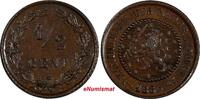 Netherlands 1/2 Cent Netherlands William III Bronze 1885 ch.XF KM# 109.1 (20 461) -