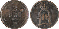 5 2 Öre 1876/5 SWEDEN Oscar II Bronze 1876/ OVERDATE RARE KM# 735 (20 494) Uncertified