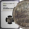 2 Kurush Turkey Mehmed V Silver AH1327 3 (1911) NGC MS62 Toned KM# 749 (055) -
